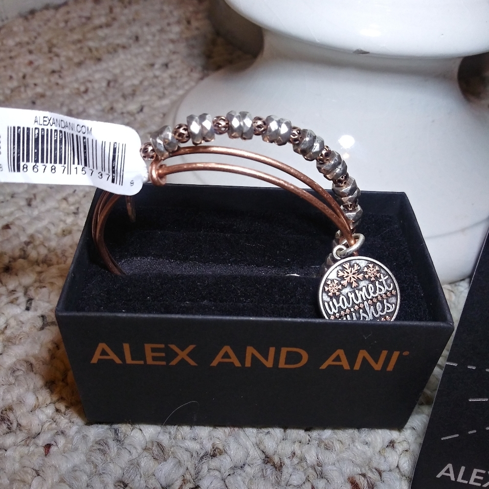 Alex And Ani Warmest Wishes Silver & Copper Bead Set Of Two Bracelets - Picture 2 of 9